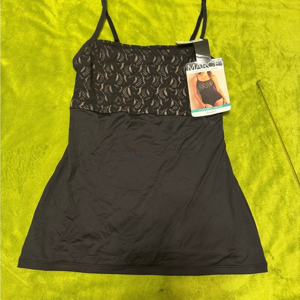 Women’s New Marce’ Black Camisole Tummy Waist Control Top Lace Sz XL